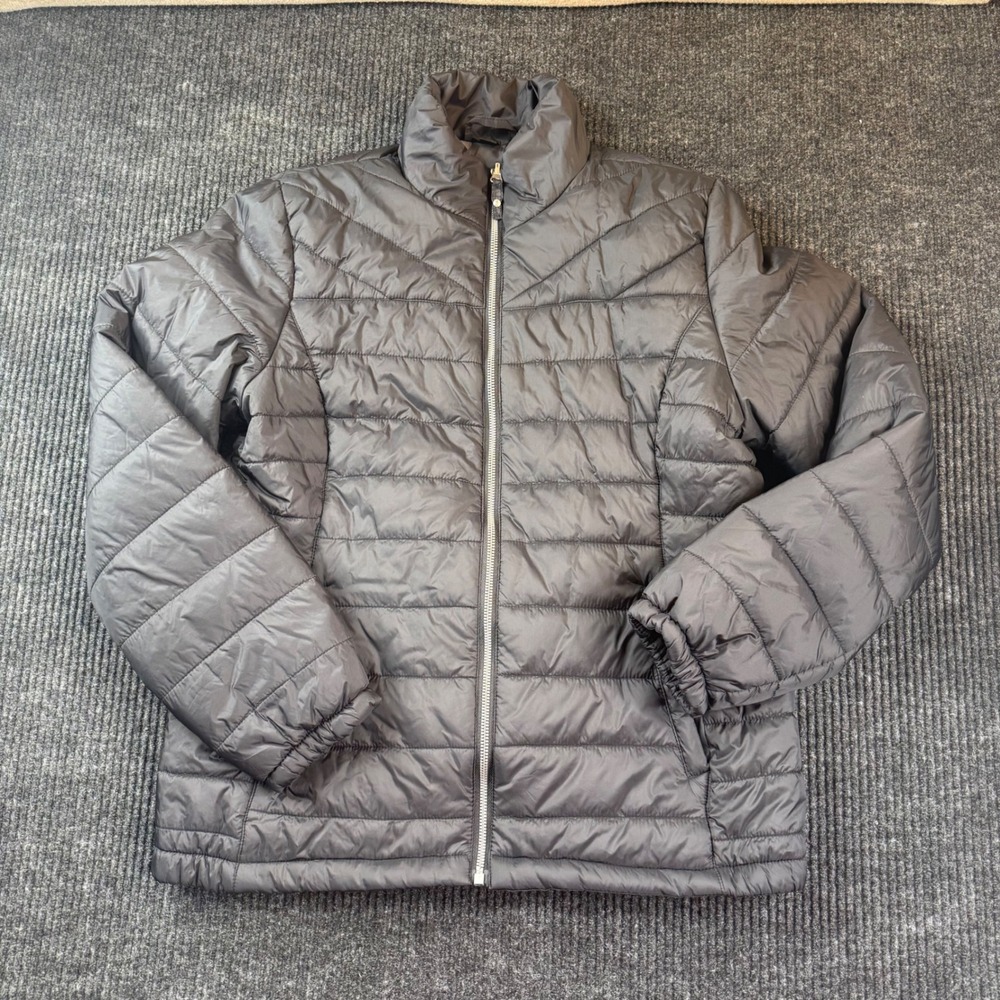Free Country Womens Puffer Jacket Gray Quilted Full Zip Mock Neck Size Large
